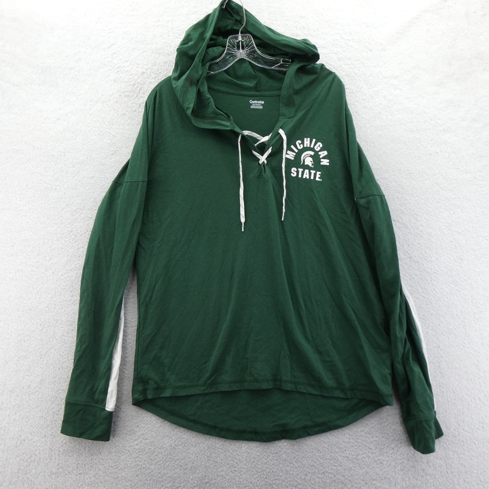 Captivating Hoodie Womens XL Michigan State Spartans Green Lace Up Cotton NCAA